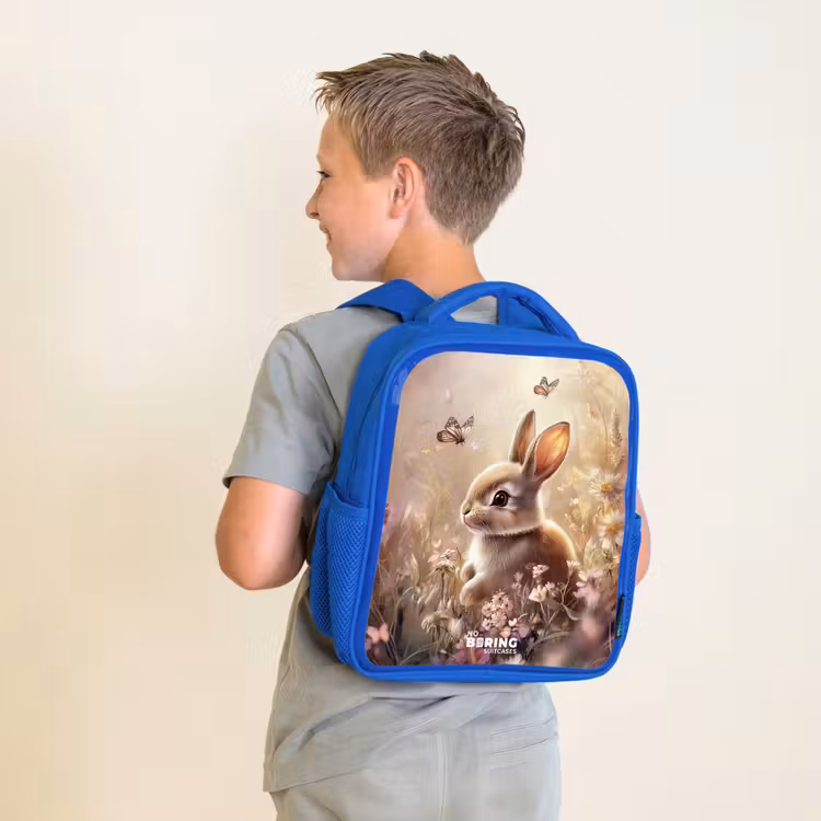 Kinderrucksack - Blau - Blumen - Braun - Hase - Schmetterling — 2