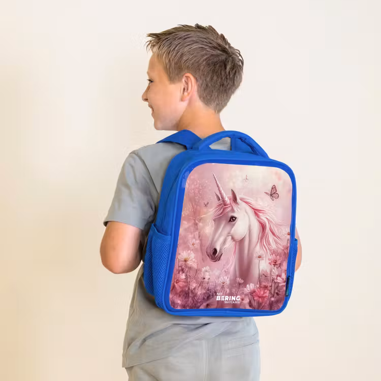 Kinderrucksack - Blau - Einhorn - Rosa - Schmetterlinge - Blumen — 2