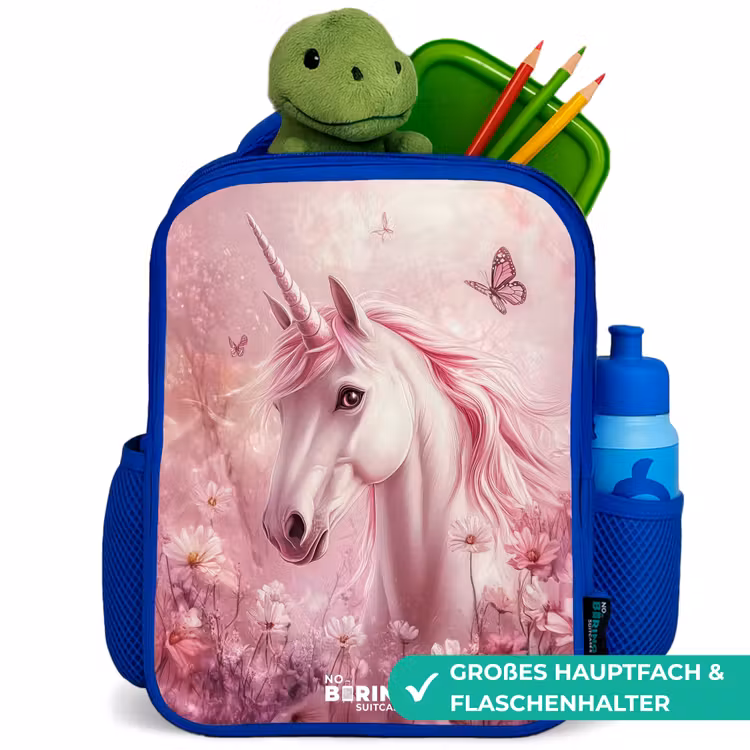 Kinderrucksack - Blau - Einhorn - Rosa - Schmetterlinge - Blumen — 3