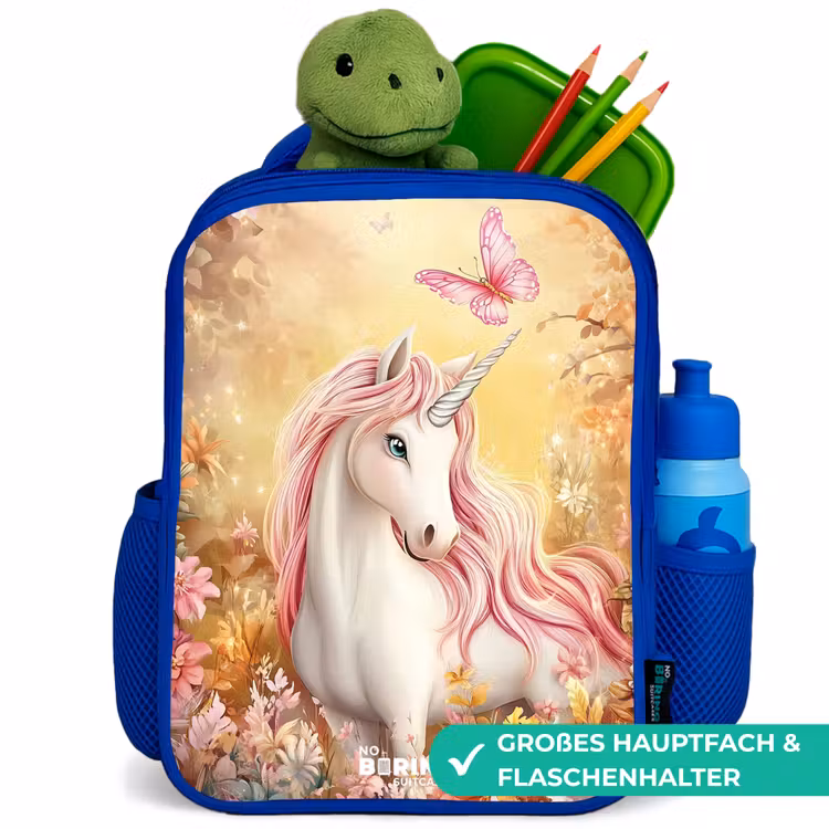 Kinderrucksack - Blau - Einhorn - Schmetterling - Rosa - Mähne — 3