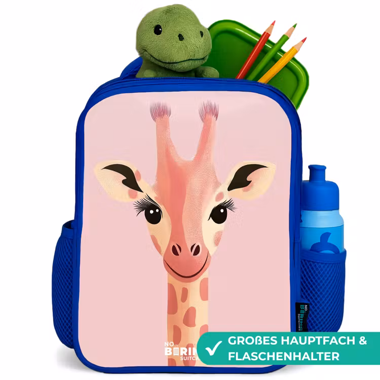 Kinderrucksack - Blau - Giraffe - Wimpern - Minimalistisch - Rosa — 3