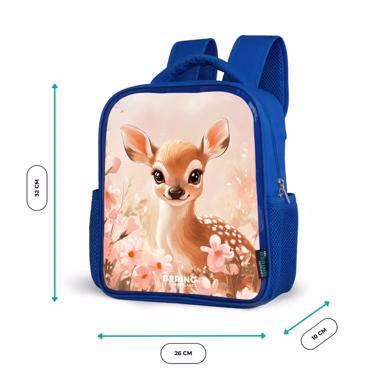 Kinderrucksack - Blau - Hirsche - Augen - Punkte - Blumen — 6