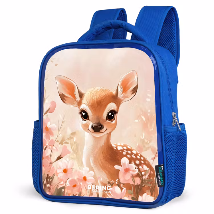 Kinderrucksack - Blau - Hirsche - Augen - Punkte - Blumen — 7