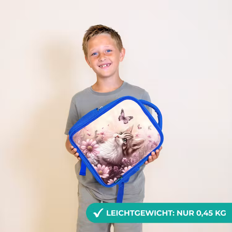 Kinderrucksack - Blau - Katze - Lila - Schmetterlinge - Blumen — 4