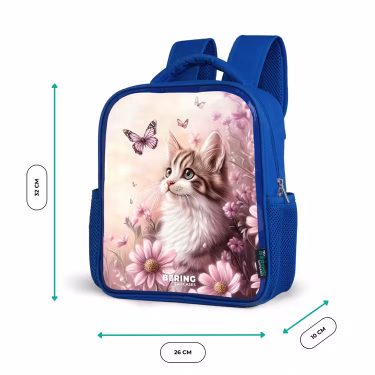 Kinderrucksack - Blau - Katze - Lila - Schmetterlinge - Blumen — 6