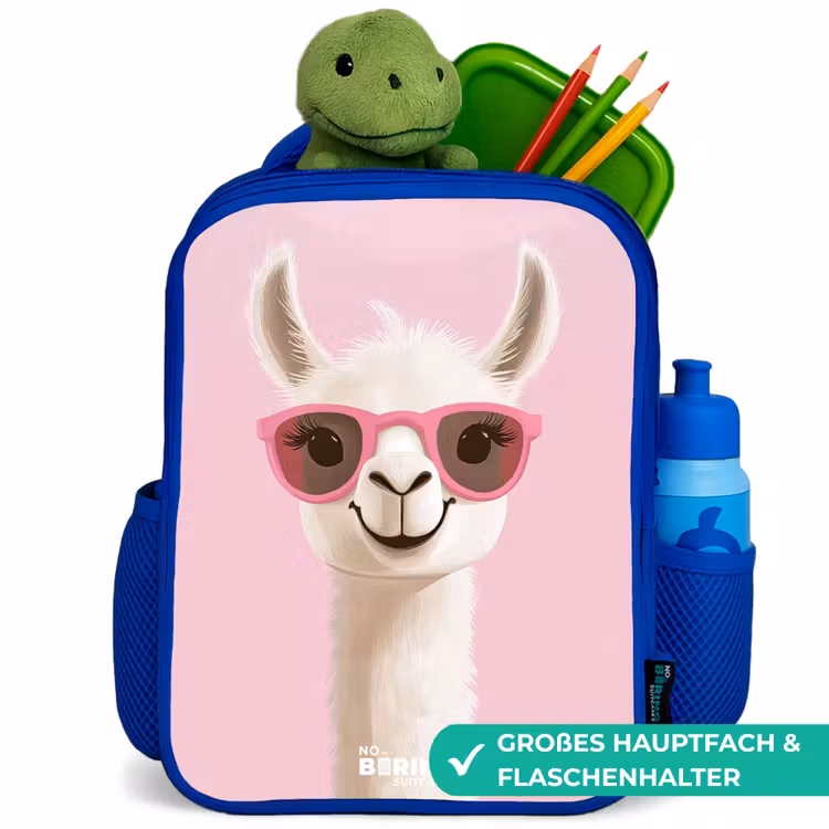 Kinderrucksack - Blau - Lama - Weiß - Sonnenbrille - Wimpern — 3