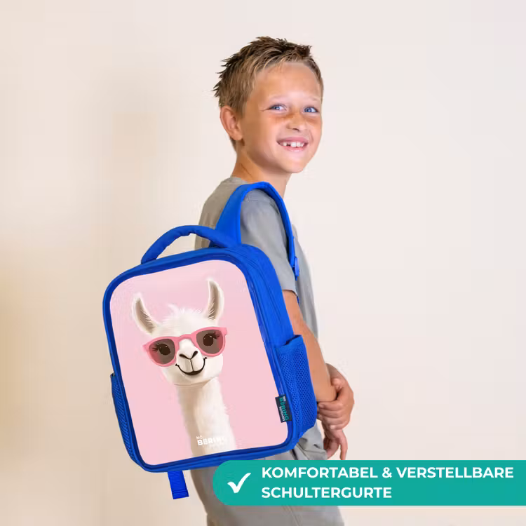 Kinderrucksack - Blau - Lama - Weiß - Sonnenbrille - Wimpern — 5