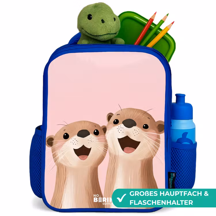 Kinderrucksack - Blau - Otter - Lächeln - Rosa - Illustration — 3