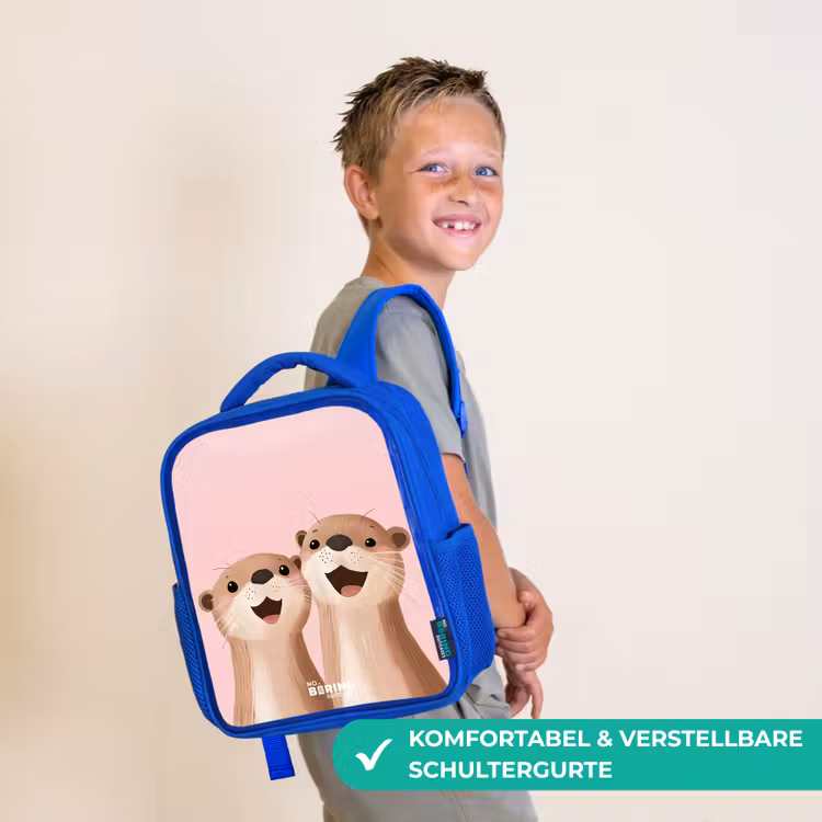 Kinderrucksack - Blau - Otter - Lächeln - Rosa - Illustration — 5
