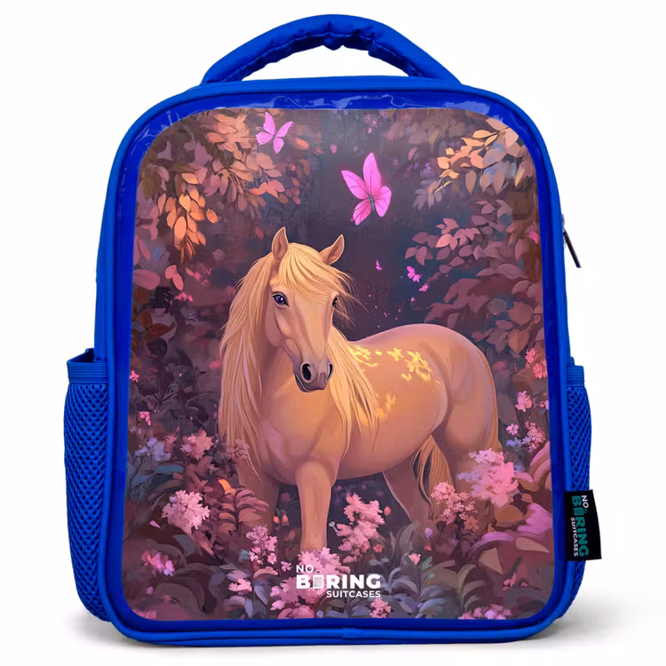 Kinderrucksack - Blau - Pferd - Blumen - Lila - Schmetterling — 1