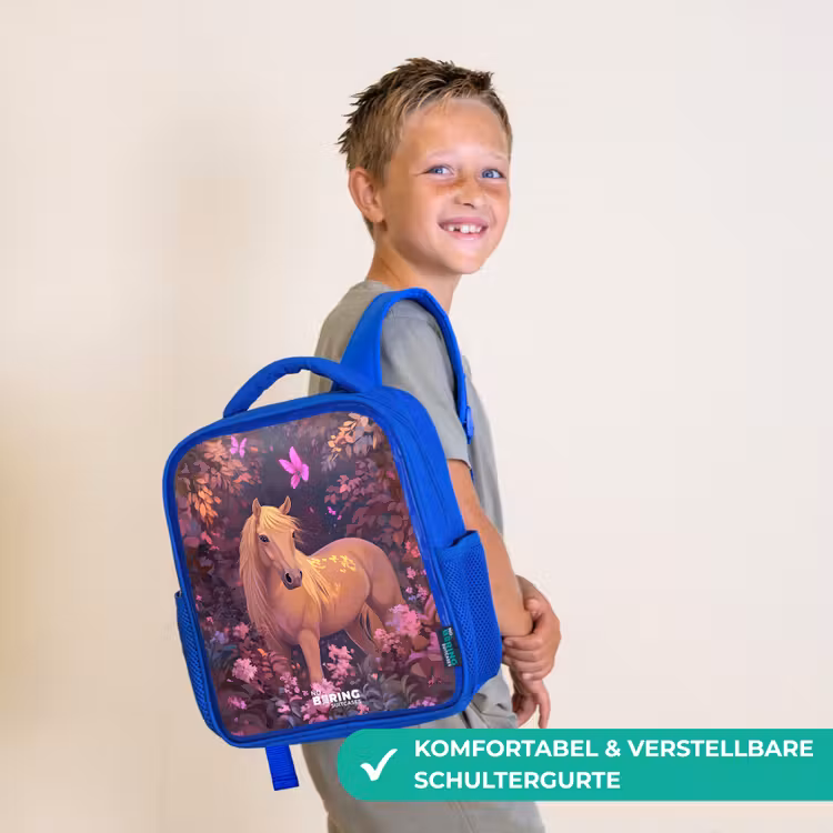 Kinderrucksack - Blau - Pferd - Blumen - Lila - Schmetterling — 5