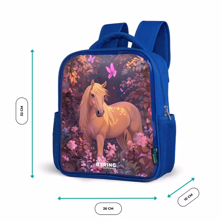 Kinderrucksack - Blau - Pferd - Blumen - Lila - Schmetterling — 6