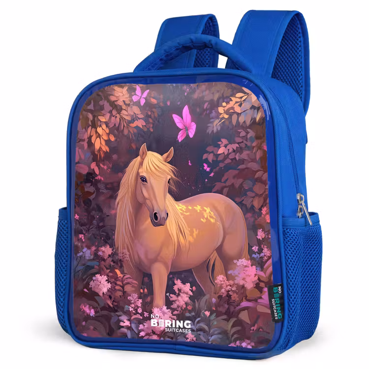 Kinderrucksack - Blau - Pferd - Blumen - Lila - Schmetterling — 7