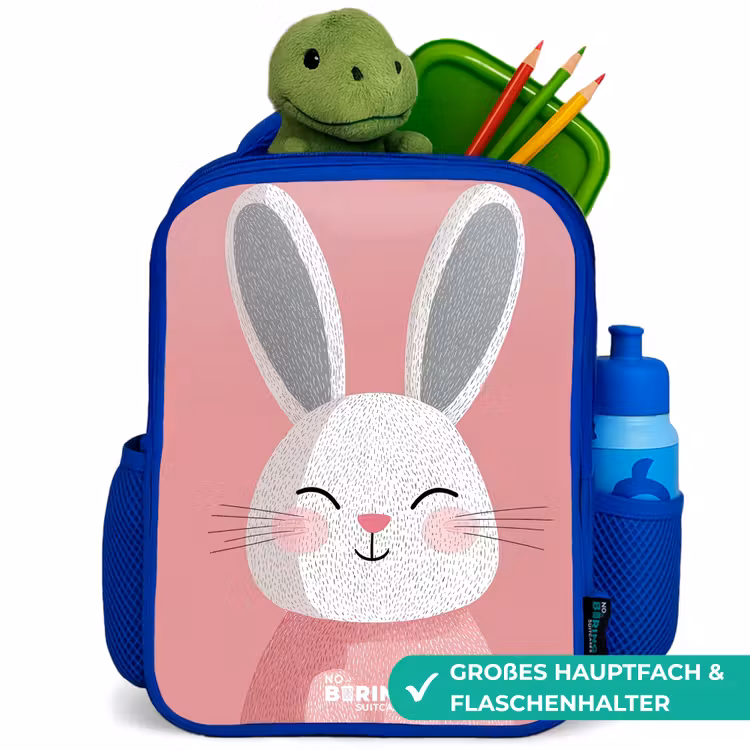 Kinderrucksack - Blau - Rosa - Kaninchen - Lächeln - Illustration — 3