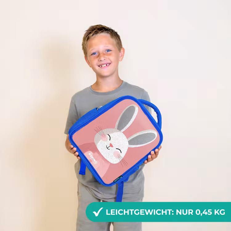 Kinderrucksack - Blau - Rosa - Kaninchen - Lächeln - Illustration — 4
