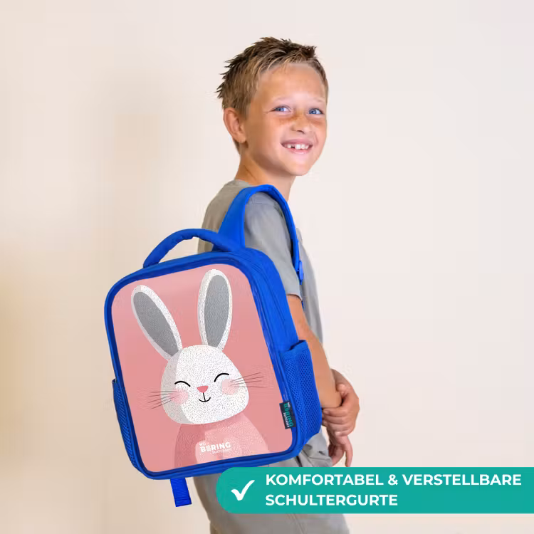 Kinderrucksack - Blau - Rosa - Kaninchen - Lächeln - Illustration — 5