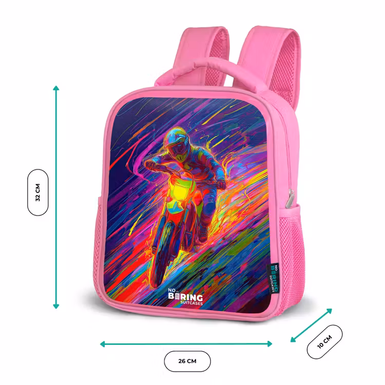Kinderrucksack - Rosa - Crossrad - Neonfarben - Linien - Helm — 2