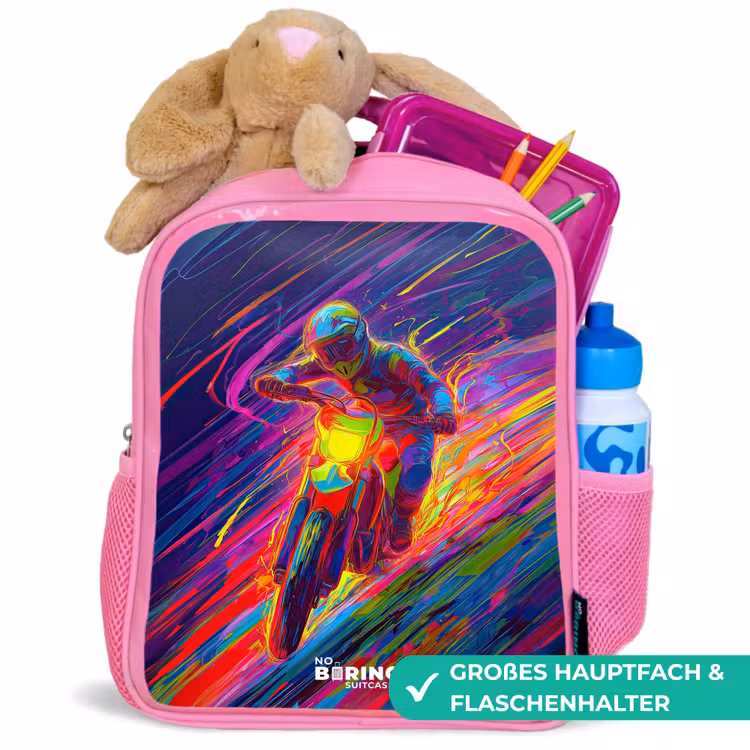 Kinderrucksack - Rosa - Crossrad - Neonfarben - Linien - Helm — 3