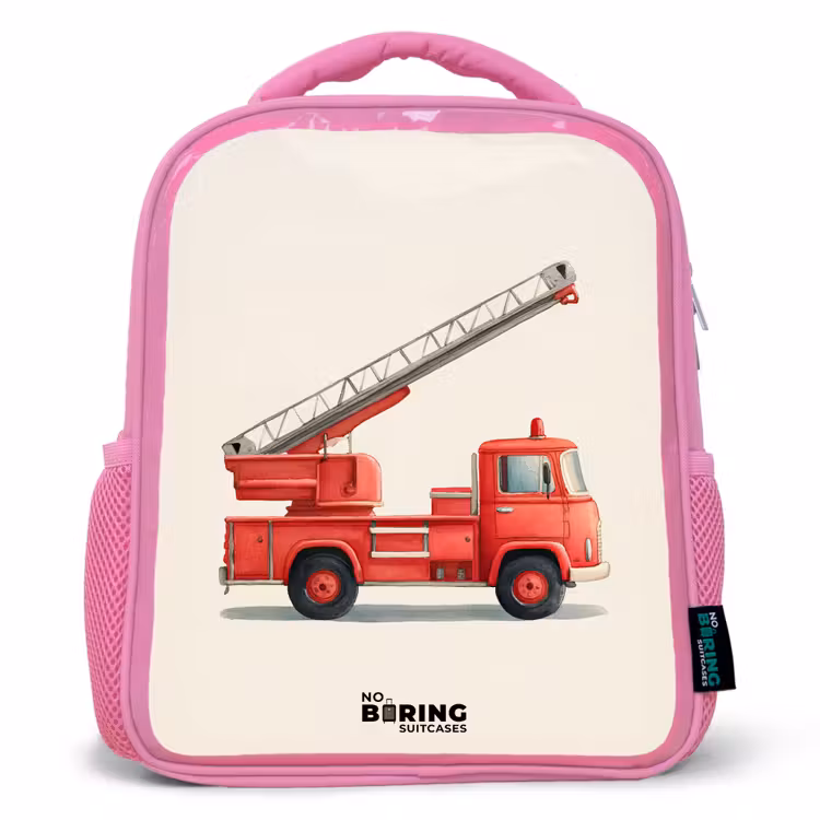 Kinderrucksack - Rosa - Feuerwehrauto - Signiert - Rot — 1