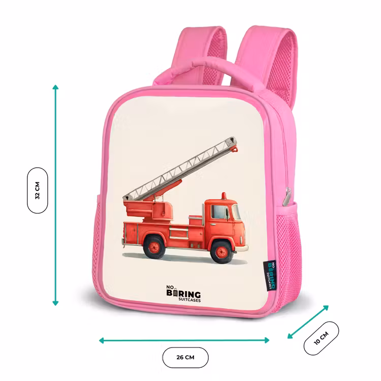 Kinderrucksack - Rosa - Feuerwehrauto - Signiert - Rot — 2