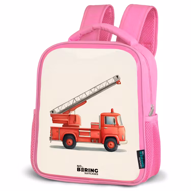 Kinderrucksack - Rosa - Feuerwehrauto - Signiert - Rot — 4