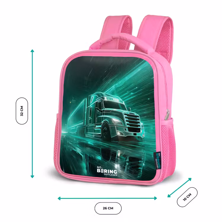 Kinderrucksack - Rosa - Lkw - Neon - Grün - Stadt — 2