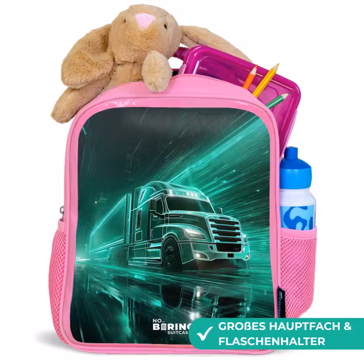 Kinderrucksack - Rosa - Lkw - Neon - Grün - Stadt — 3