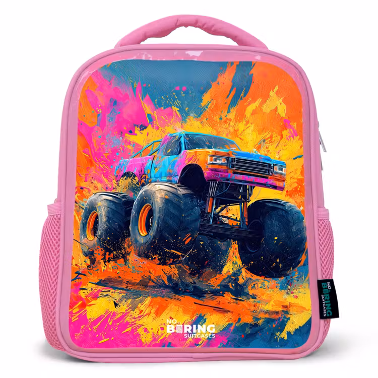Kinderrucksack - Rosa - Monstertruck - Farbspritzer - Bunt - Explosion — 1