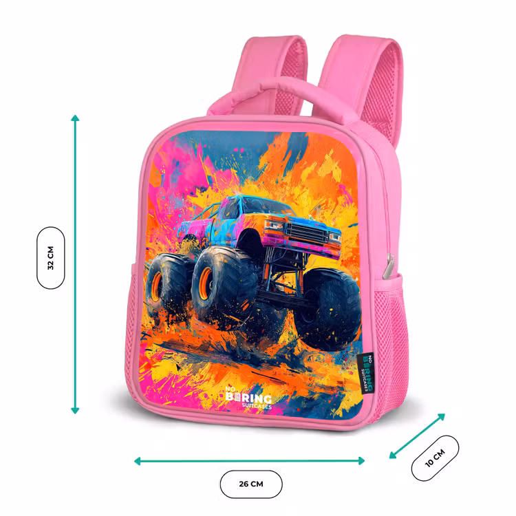 Kinderrucksack - Rosa - Monstertruck - Farbspritzer - Bunt - Explosion — 2