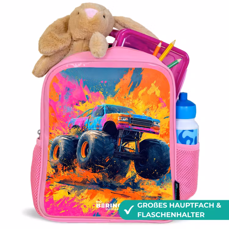 Kinderrucksack - Rosa - Monstertruck - Farbspritzer - Bunt - Explosion — 3