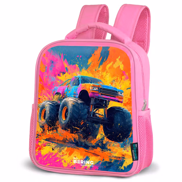 Kinderrucksack - Rosa - Monstertruck - Farbspritzer - Bunt - Explosion — 4