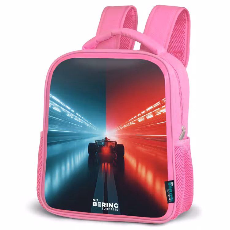 Kinderrucksack - Rosa - Rennstrecke - Rennwagen - Neon - Rot — 4