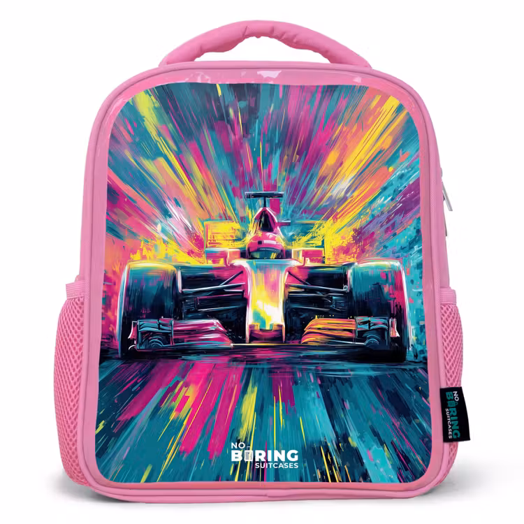 Kinderrucksack - Rosa - Rennwagen - Explosion - Bunt - Abstrakt — 1