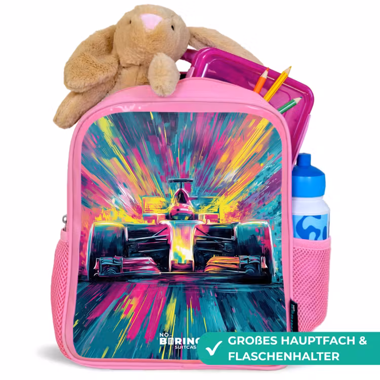 Kinderrucksack - Rosa - Rennwagen - Explosion - Bunt - Abstrakt — 3