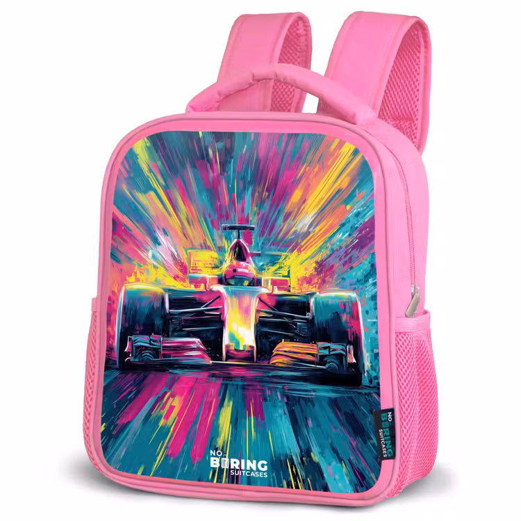 Kinderrucksack - Rosa - Rennwagen - Explosion - Bunt - Abstrakt — 4