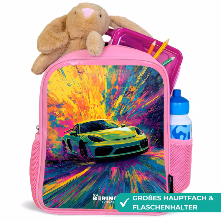 Kinderrucksack - Rosa - Sportwagen - Explosion - Farbenfroh - Lackstreifen — 3