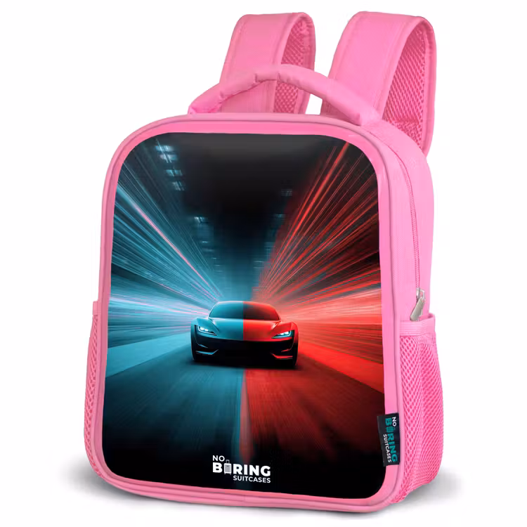 Kinderrucksack - Rosa - Sportwagen - Lichtstrahlen - Neon - Blau — 4