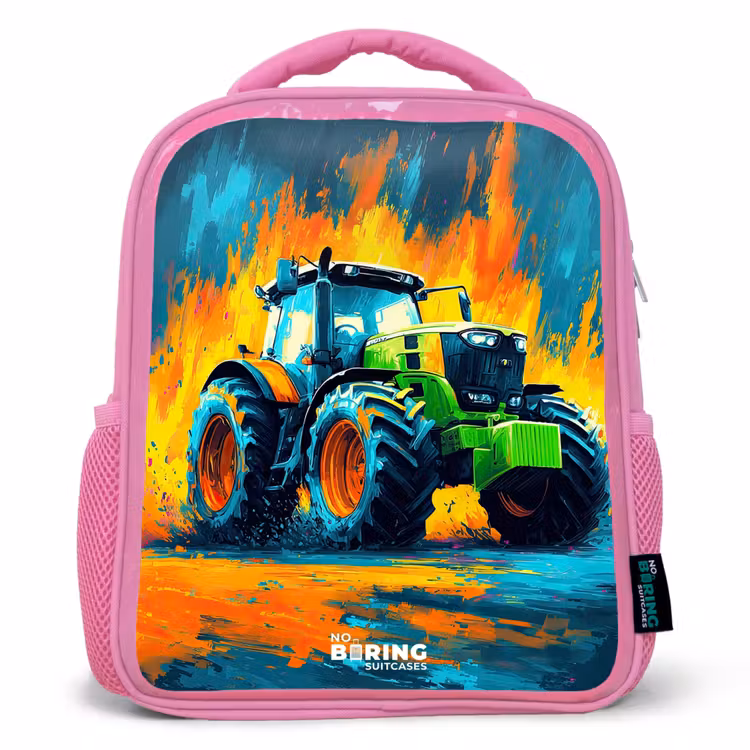 Kinderrucksack - Rosa - Traktor - Grün - Abstrakt - Pinselstriche — 1