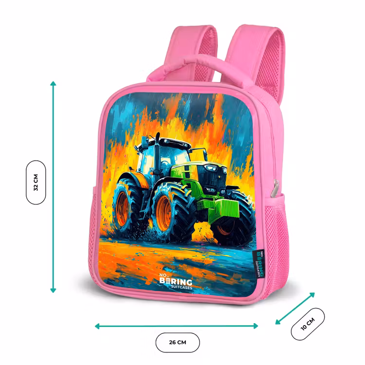 Kinderrucksack - Rosa - Traktor - Grün - Abstrakt - Pinselstriche — 2