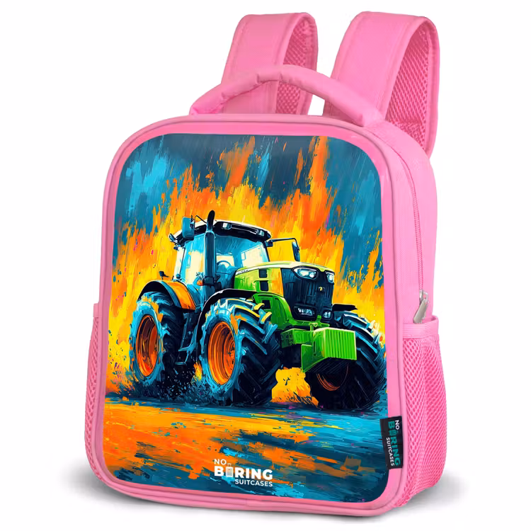 Kinderrucksack - Rosa - Traktor - Grün - Abstrakt - Pinselstriche — 4