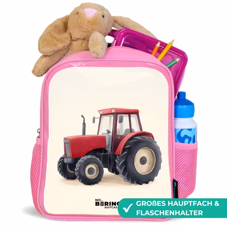 Kinderrucksack - Rosa - Traktor - Signiert - Rot — 3