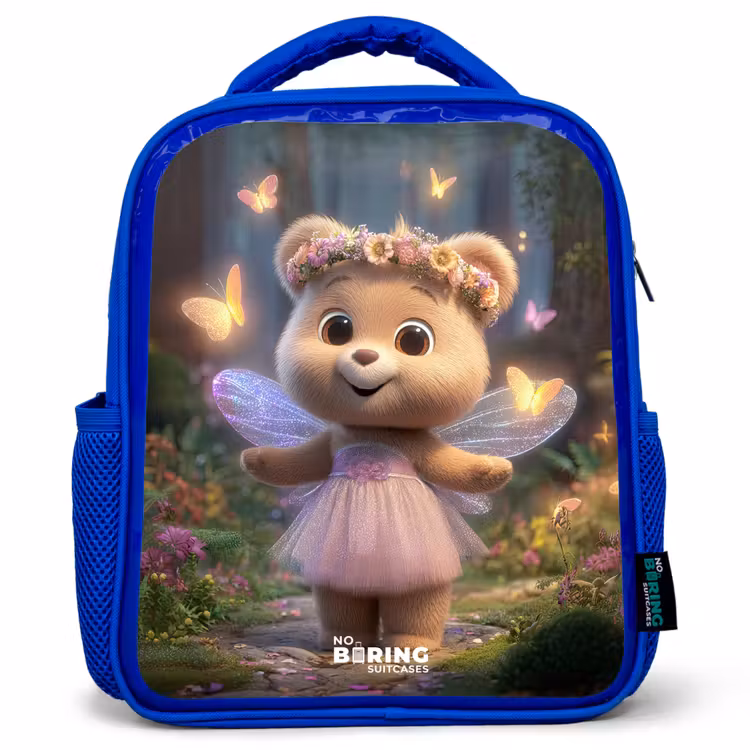 Kinderrucksack - Blau - Bär - Schmetterlinge - Wald - Fee — 1