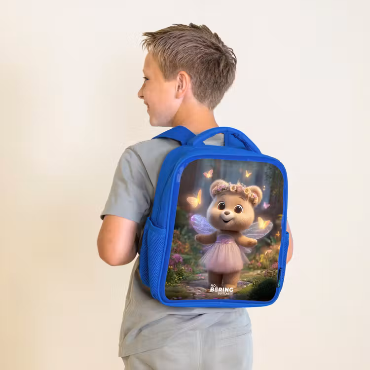 Kinderrucksack - Blau - Bär - Schmetterlinge - Wald - Fee — 2