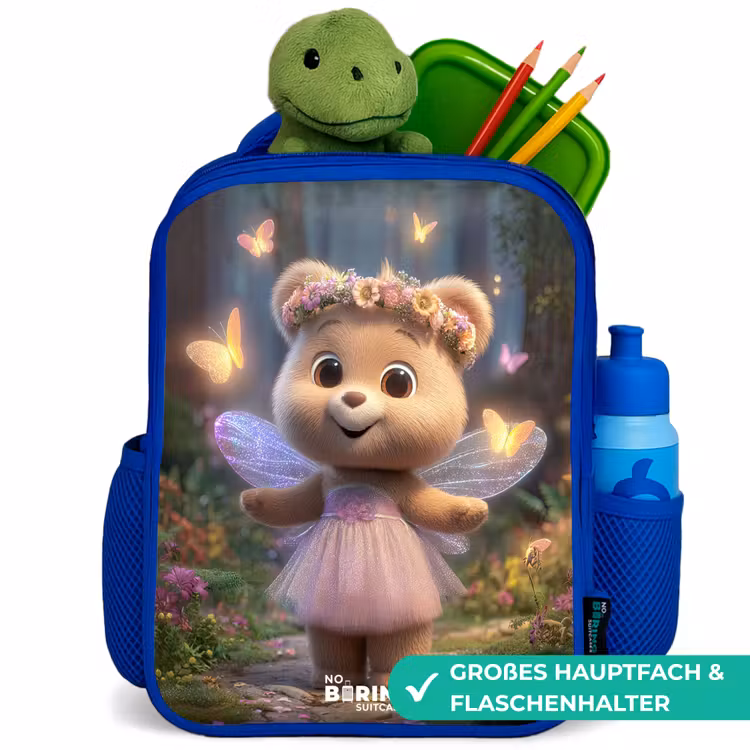 Kinderrucksack - Blau - Bär - Schmetterlinge - Wald - Fee — 3