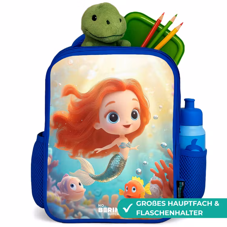 Kinderrucksack - Blau - Meerjungfrau - Fisch - Koralle — 3