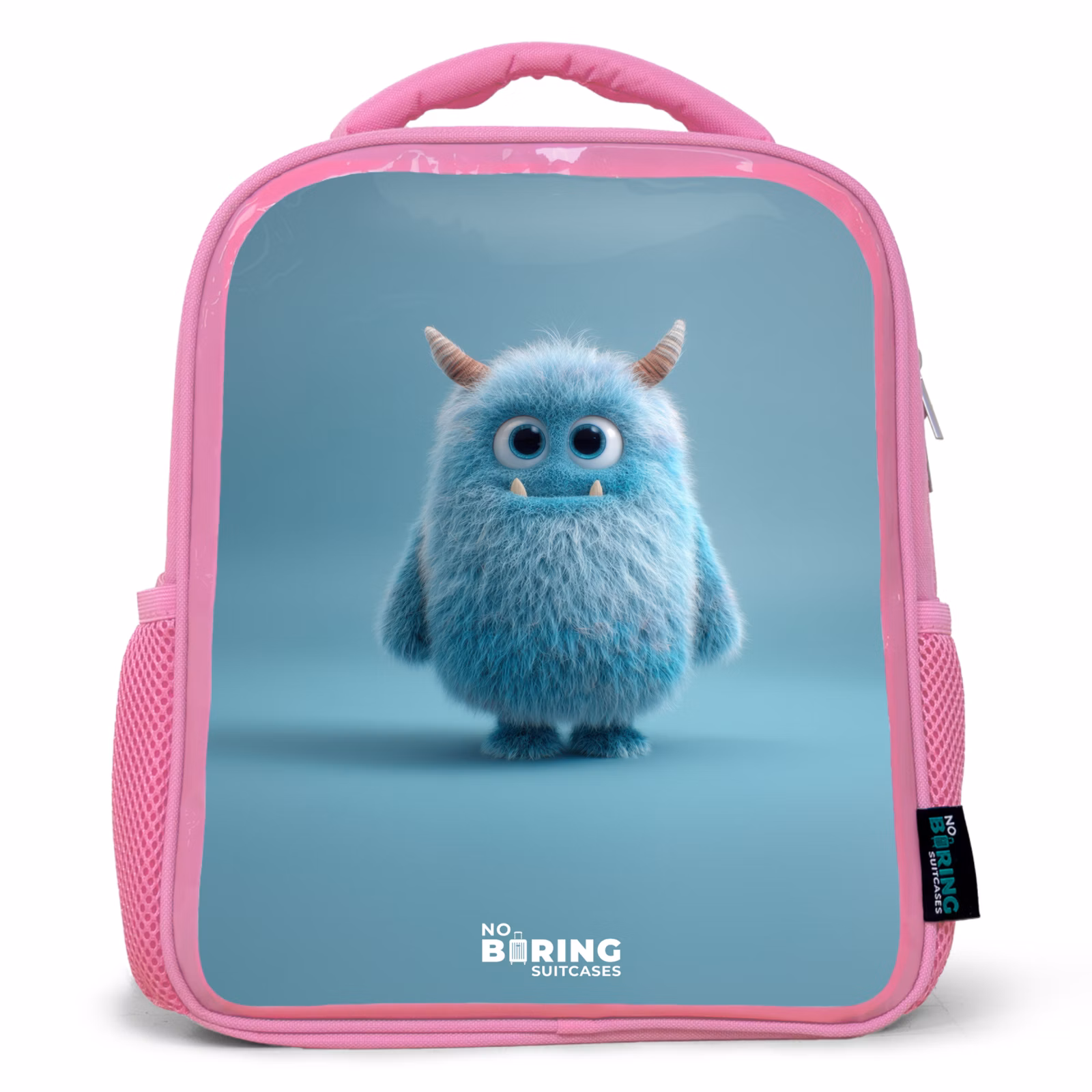 Kinderrucksack - Rosa - Blauw pluizig monster met hoorns — 1
