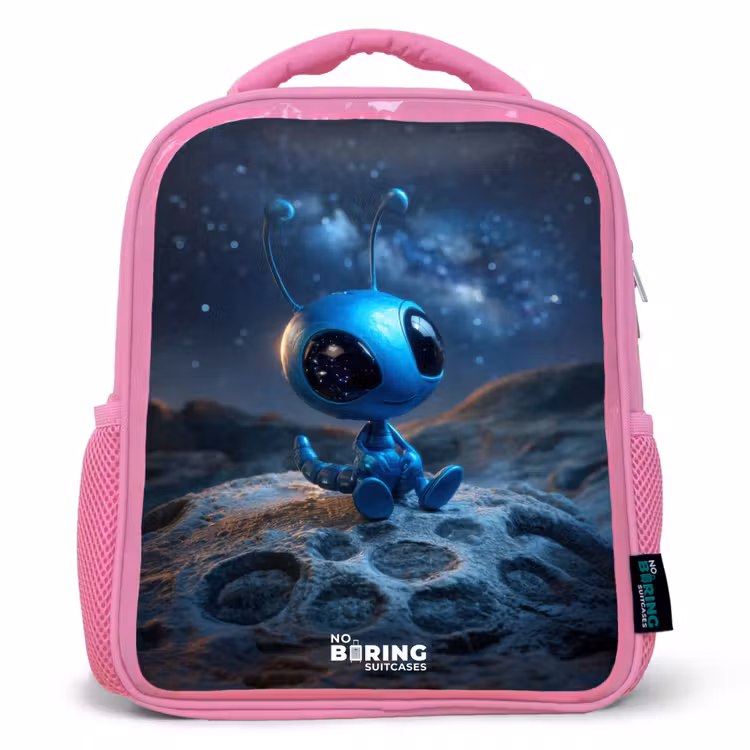 Kinderrucksack - Rosa - Blauw buitenaards wezentje onder sterrenhemel — 1