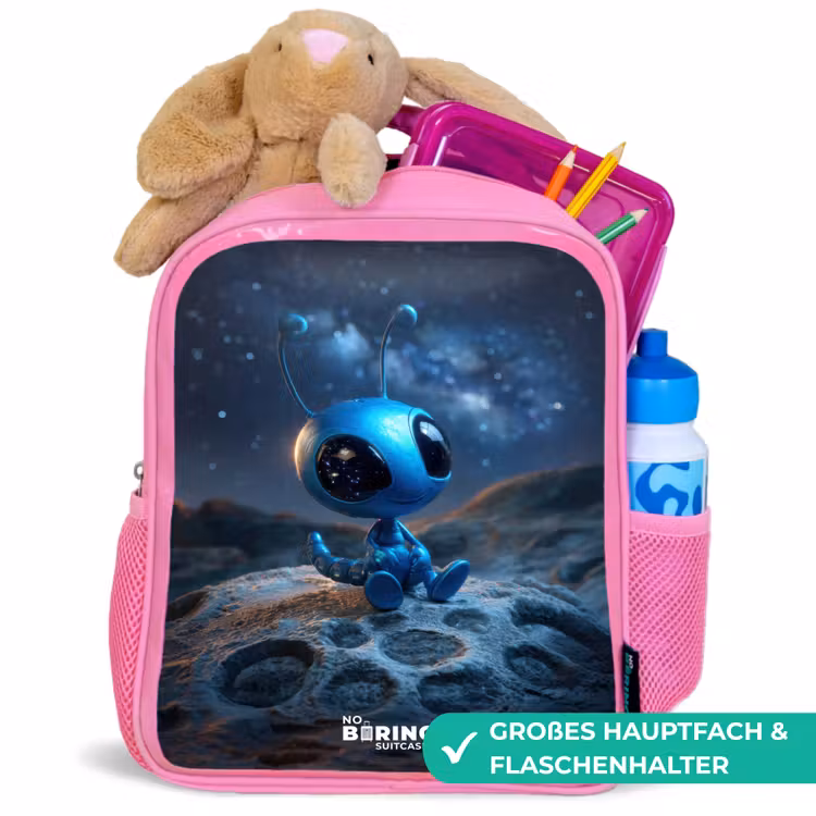 Kinderrucksack - Rosa - Blauw buitenaards wezentje onder sterrenhemel — 3