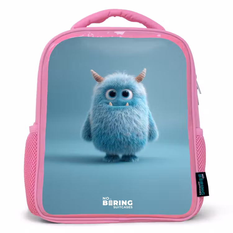 Kinderrucksack - Rosa - Blauw pluizig monster met hoorns — 1