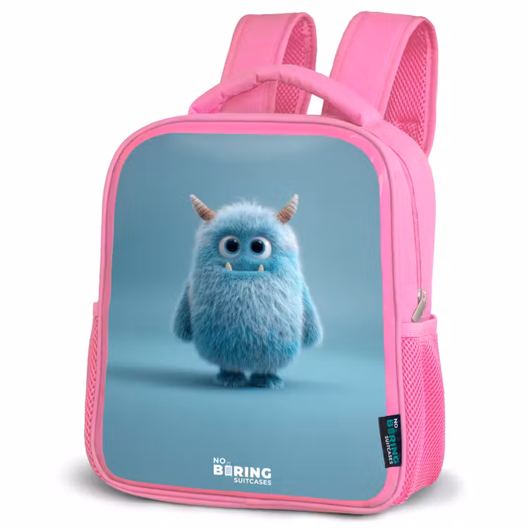 Kinderrucksack - Rosa - Blauw pluizig monster met hoorns — 4
